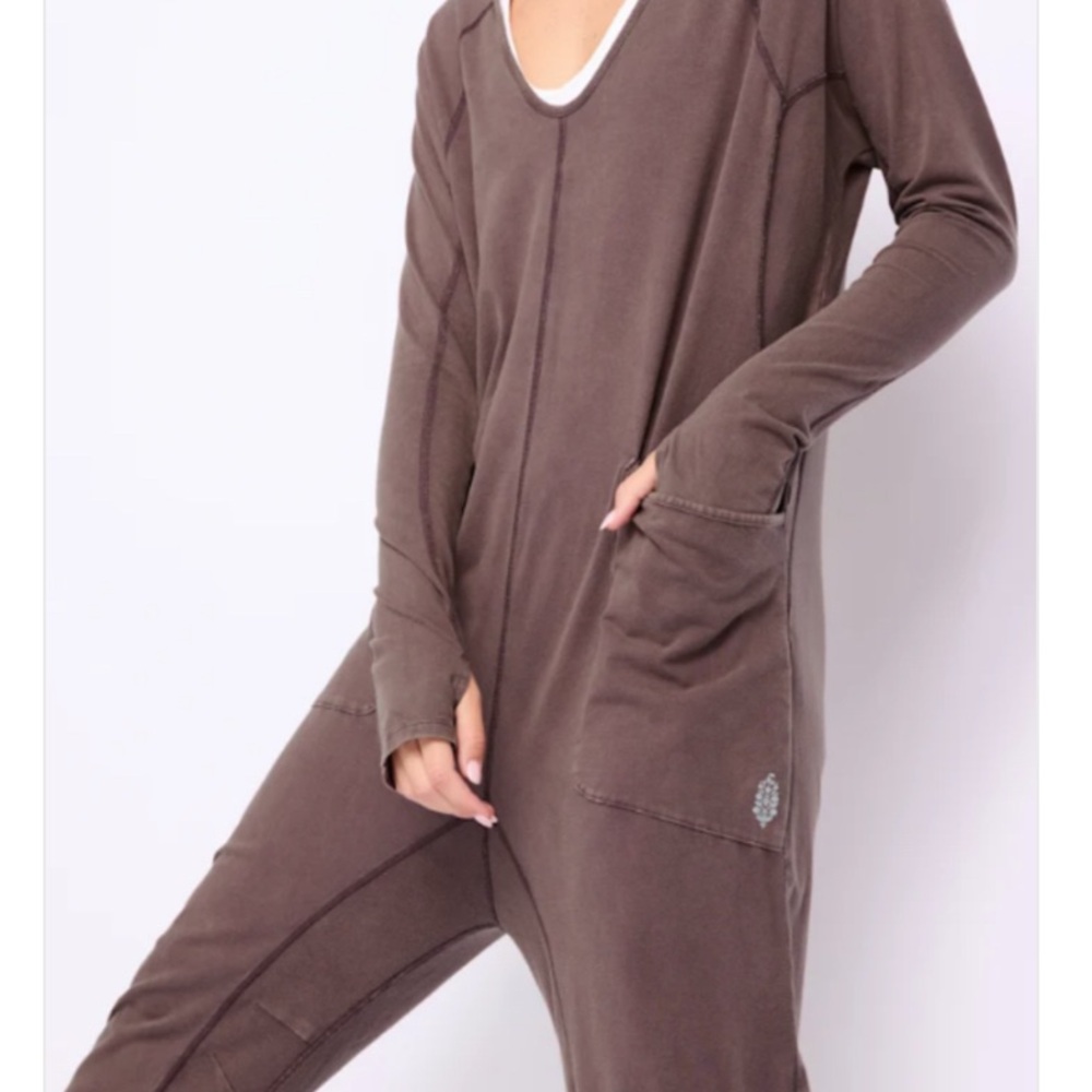 SOLD FP Movement Long Sleeve Hooded Hot Shot Onesie XS Light Brown